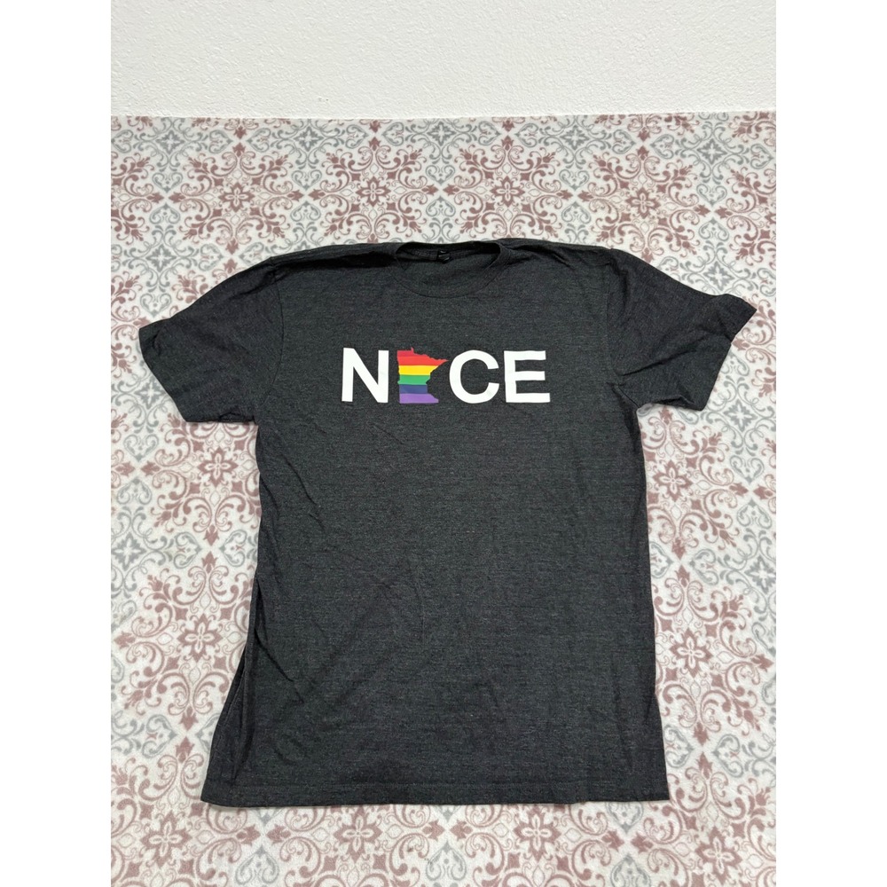 Ei-Lo Minnesota Nice Pride Rainbow State Graphic T-Shirt Mens Large Gray Tee